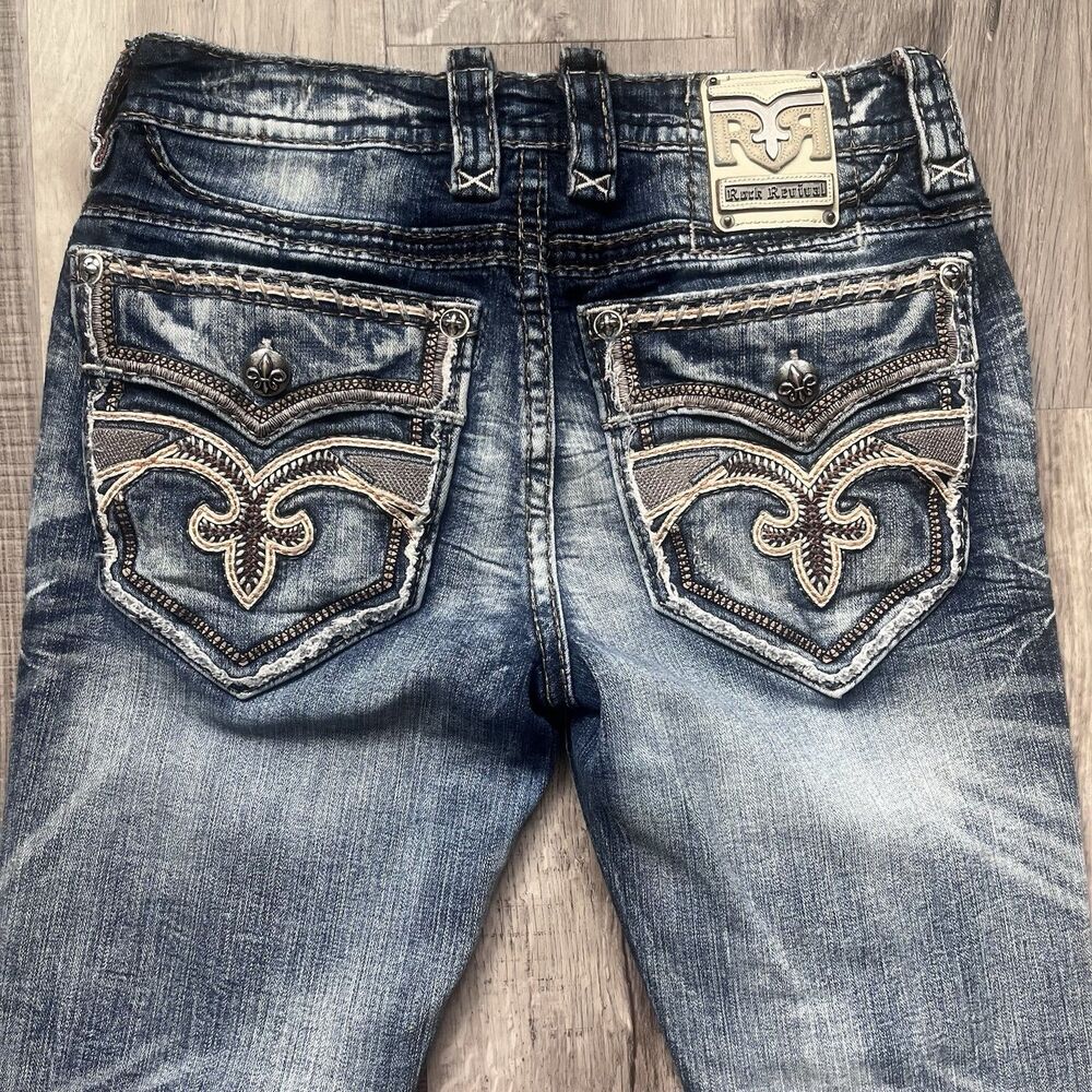 Rock Revival ‘Kester’ Jeans Men’s 32x31 Slim Straight Thick Stitch Flap Pockets